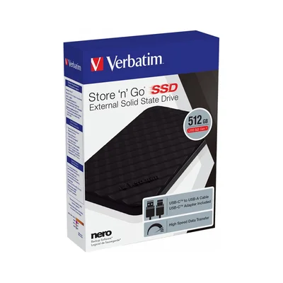 Външен SSD твърд диск Verbatim Store 'n' Go Portable, 512 GB, черен
