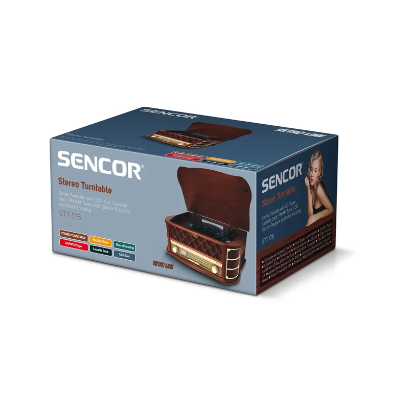 Ретро грамофон Sencor STT 016, с USB, SD, FM, 6 W