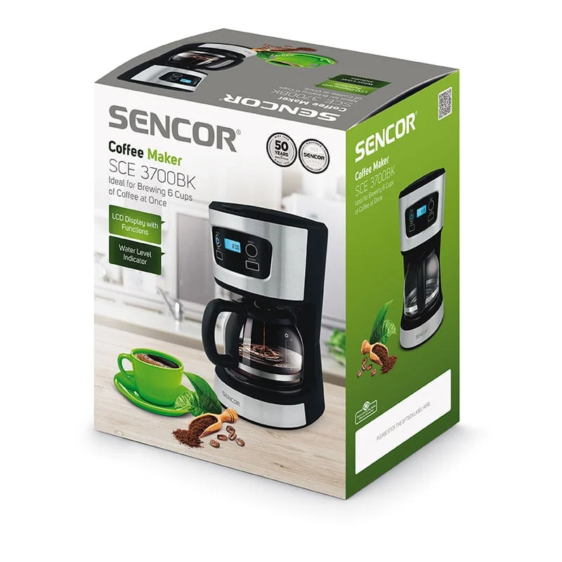 Кафеварка Sencor SCE 3700BK, със стъклена кана, 700 W, LCD