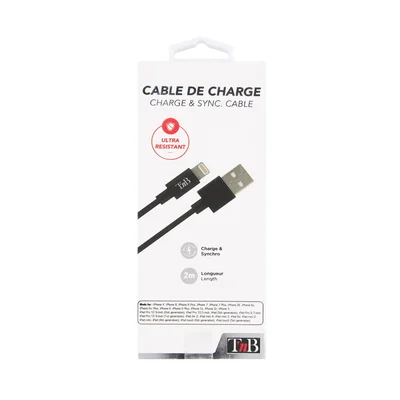 Кабел за TNB Iphone Lightning, 2 m, USB, черен