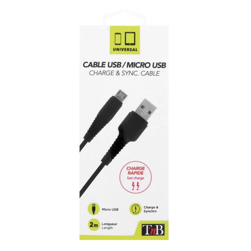 Кабел TNB micro USB/USB A, 2 m, черен