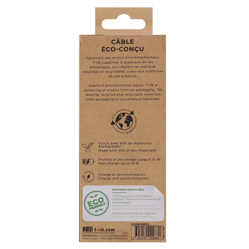 Кабел TNB Eco, USB/USB Type C, 1.5 m, USB-A, USB-C