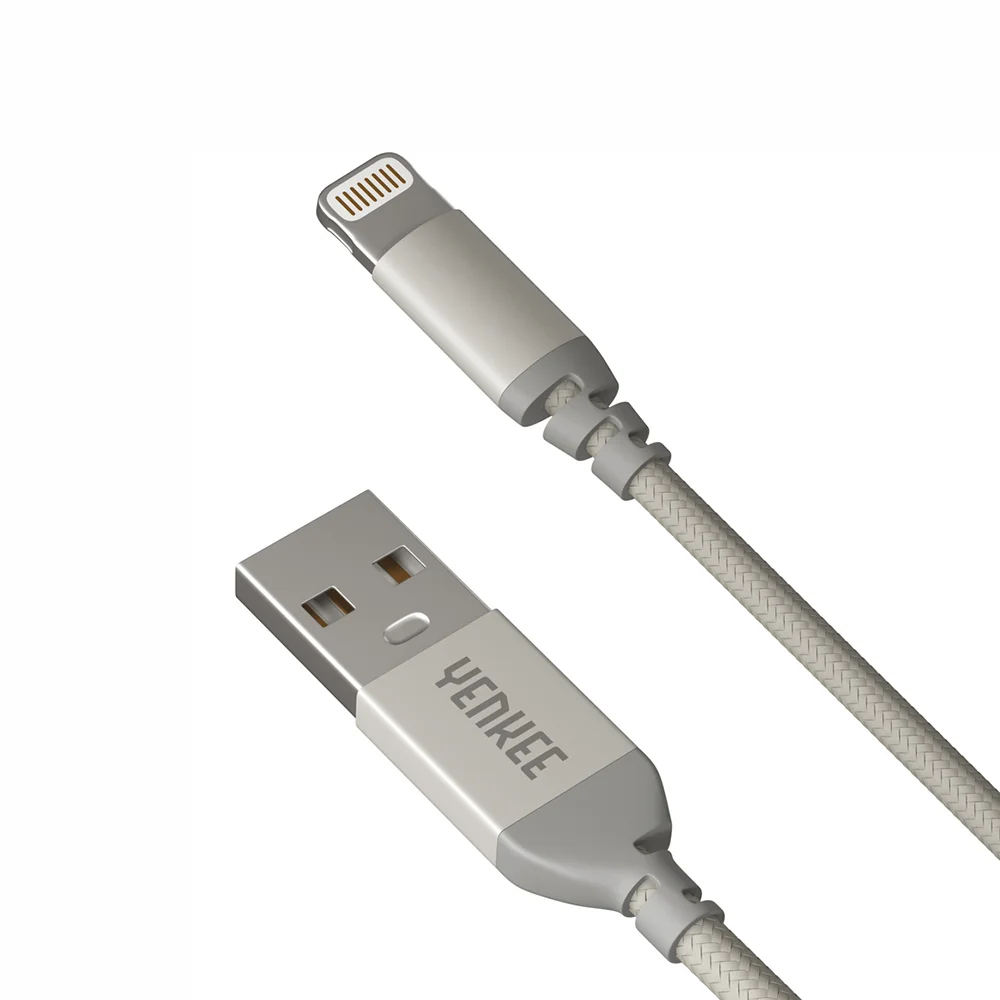 Кабел Yenkee 612 SR USB Male към Lightning Male, 2 m, сив