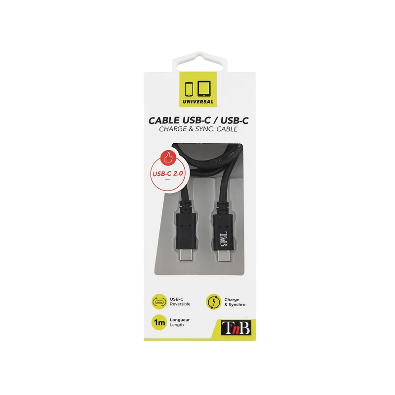 Кабел TNB, USB Type-C към USB Type-C, 1 m, черен
