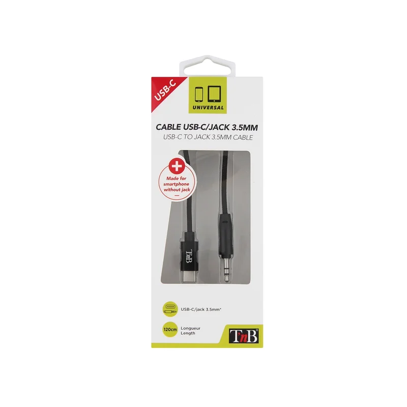 Кабел TNB, USB Type-C към 3.5 mm жак, 1.2 m, черен