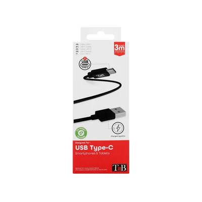 Кабел TNB, USB Type-A към USB Type-C, 3 m, черен
