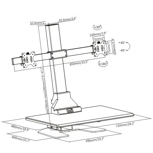 Стойка за 2 монитора Lumi DWS10-T02, 13'' - 32'', максимално тегло 8 kg, черна