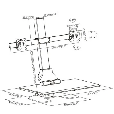 Стойка за 2 монитора Lumi DWS10-T02, 13'' - 32'', максимално тегло 8 kg, черна