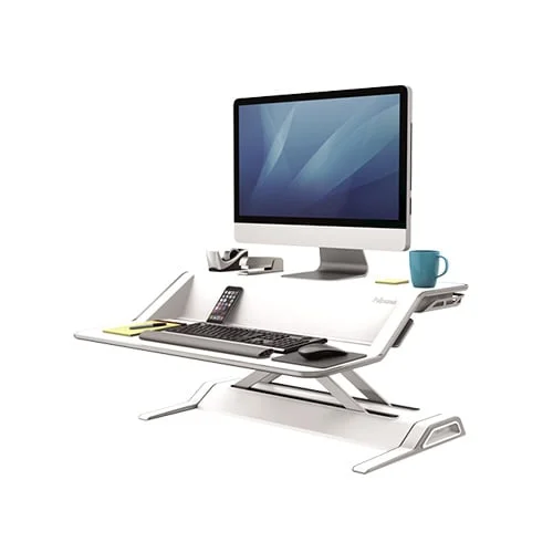 Работна станция Fellowes Sit Stand, подвижна, бяла