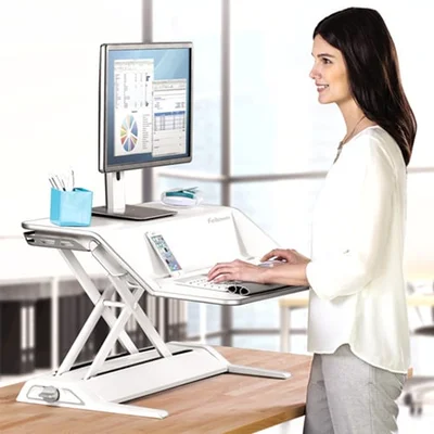 Работна станция Fellowes Sit Stand, подвижна, бяла