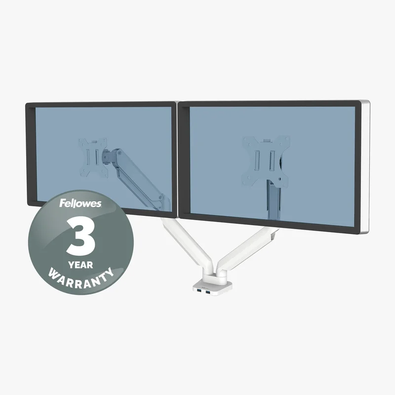 Стойка за 2 монитора Fellowes, с двойно рамо, до 8 kg, 32'', бяла