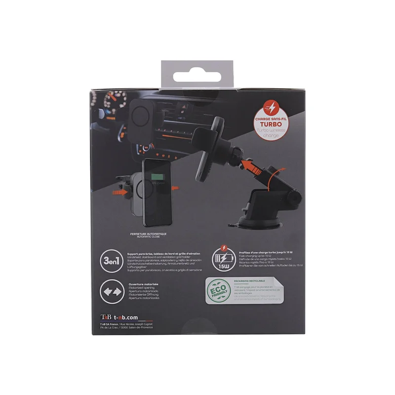 Стойка за зареждане TNB Premium, моторизирана, безжична, 15 W, черна, 7''