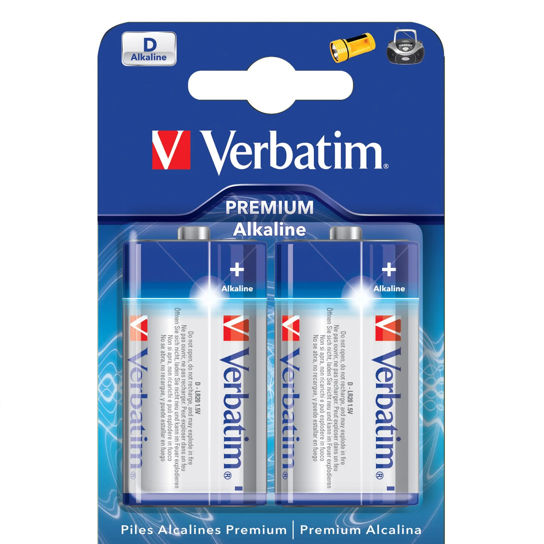 Алкална батерия Verbatim, D, LR20, 1.5 V, 2 броя