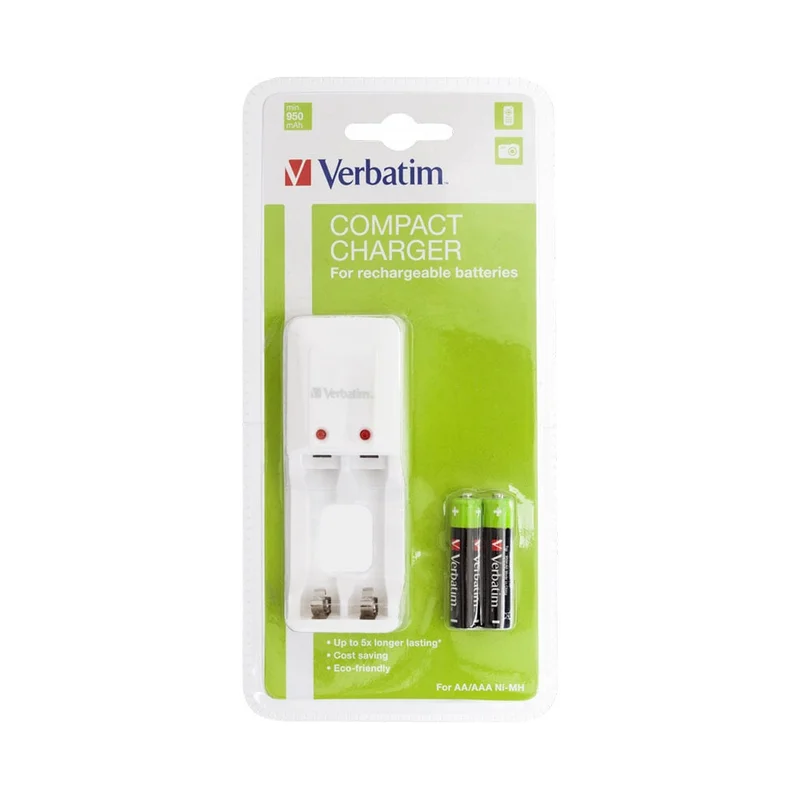 Verbatim Зарядно устройство, с ключени 2 батерии ААА, 1000 mAh