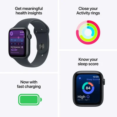 Смарт часовник Apple Watch SE, 1.78'', 44 mm, S/M, тъмносив