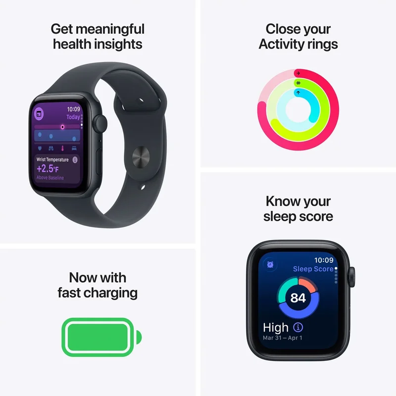 Смарт часовник Apple Watch SE, 1.78'', 44 mm, M/L, тъмносив