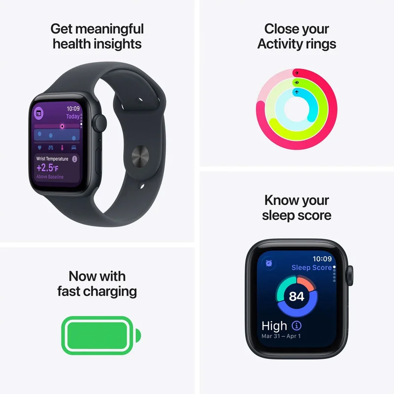 Смарт часовник Apple Watch SE, 1.78'', 44 mm, S/M, бял