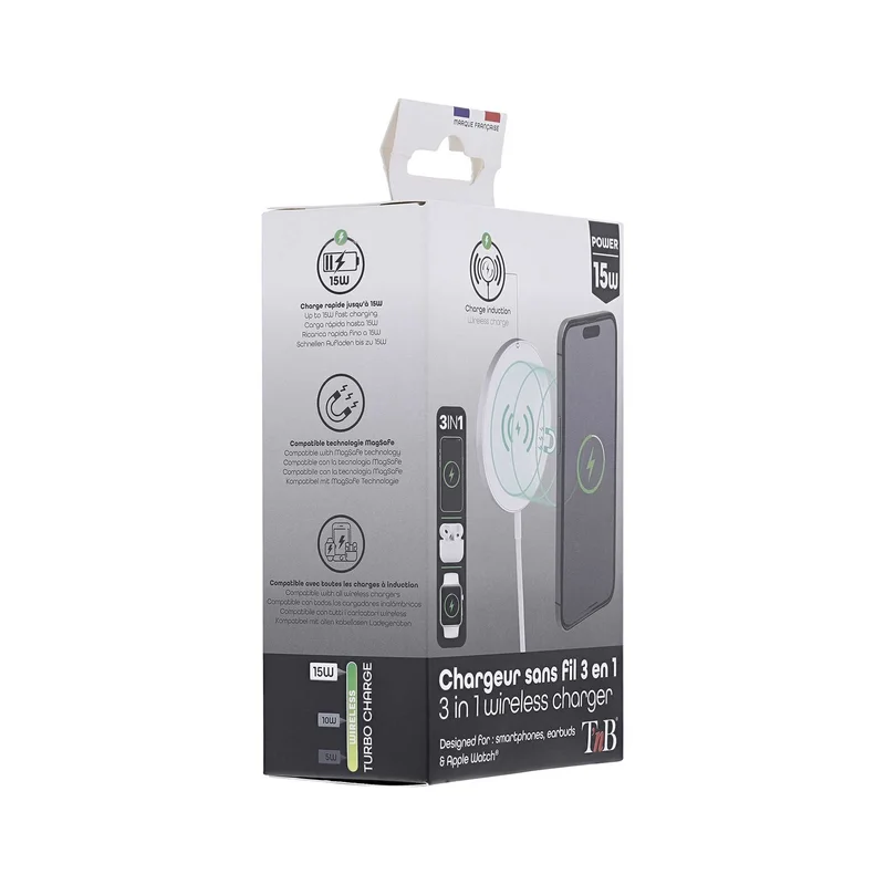 Безжично зарядно за телефон TNB, USB Type-C, 15 W, Micro USB