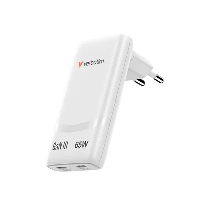Зарядно устройство Verbatim Fold'n'Go, GaN, 65 W, бяло