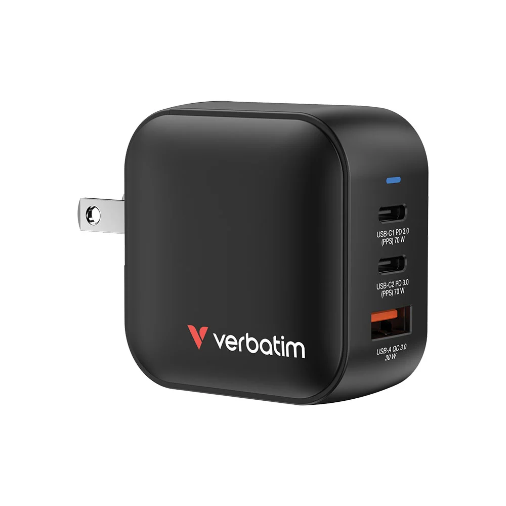 Зарядно устройство Verbatim Mini, GaN, 70 W, черно