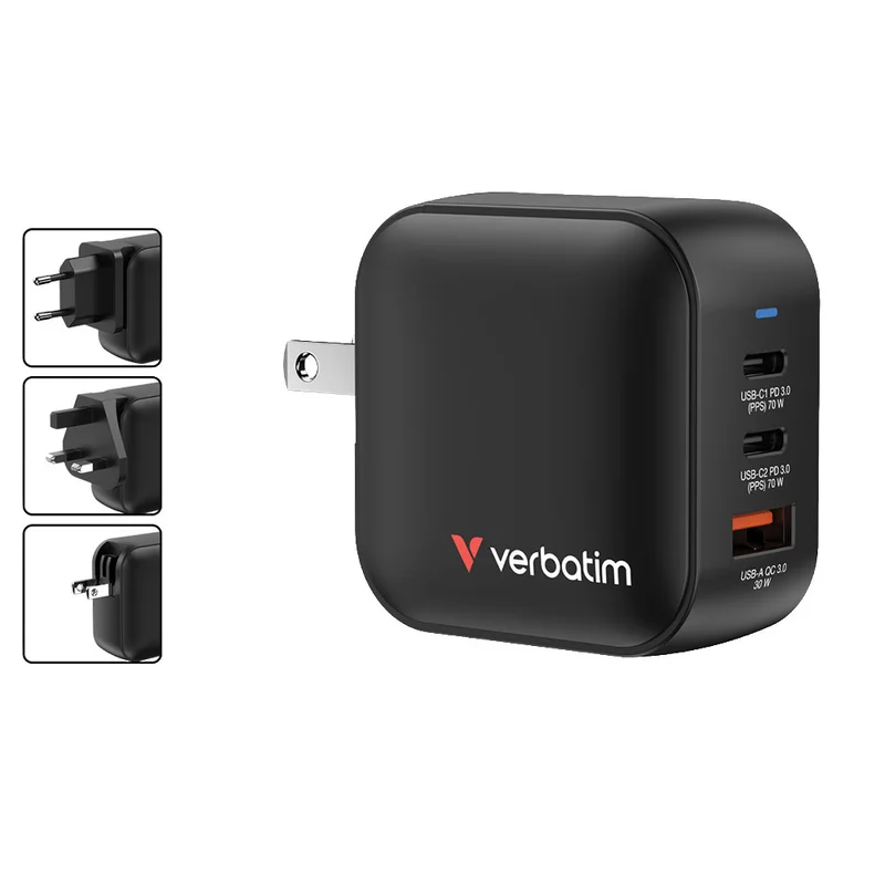 Зарядно устройство Verbatim Mini, GaN, 70 W, черно
