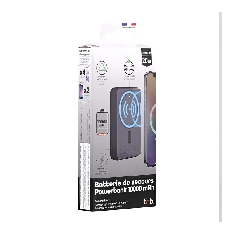 Външна батерия TNB Magsafe, 20 W, 10000 mAh, USB Type-C, черна