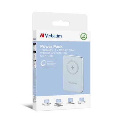 Външна батерия Verbatim Charge 'n' Go, магнитна, 10000 mAh, USB Type-C, синя