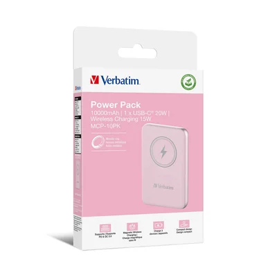 Външна батерия Verbatim Charge 'n' Go, магнитна, 10000 mAh, USB Type-C, розова