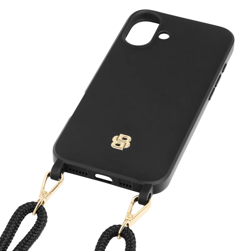 Hugo Boss Калъф за телефон, за iPhone 16 Plus, с връзка, черно-златист