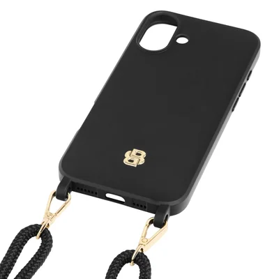 Hugo Boss Калъф за телефон, за iPhone 16 Plus, с връзка, черно-златист