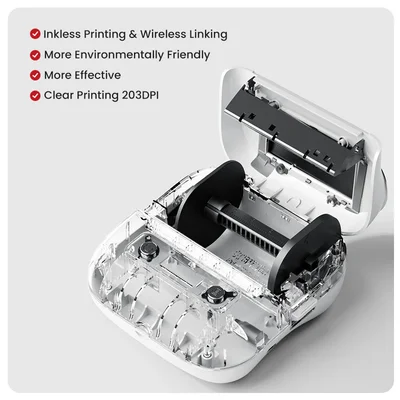 Принтер Phomemo M220-WH, мини, без мастило, максимална широчина на етикета 75 mm, бял