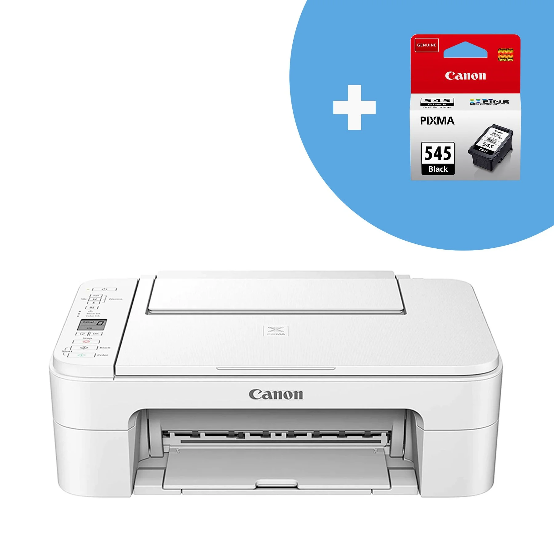 Мастиленоструен принтер Canon Pixma, 3 в 1 TS3351, Wi-Fi, A4, бял, с допълнително мастило PG545, black