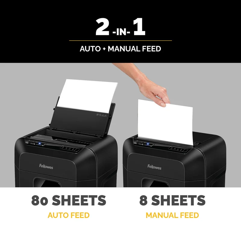 Шредер за унищожаване на документи Fellowes Automax 80M, Soho, Mini-Cut, P-4, 17 L, черен