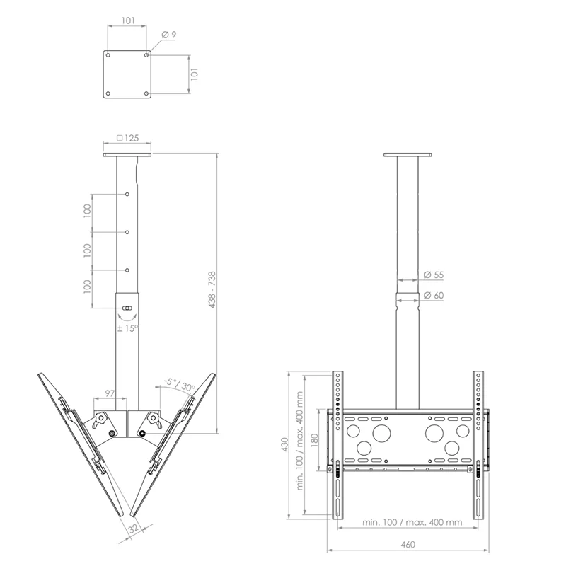 Стойка за два дисплея Hagor Duo S, за таван, от 32 до 50'', до 70 kg