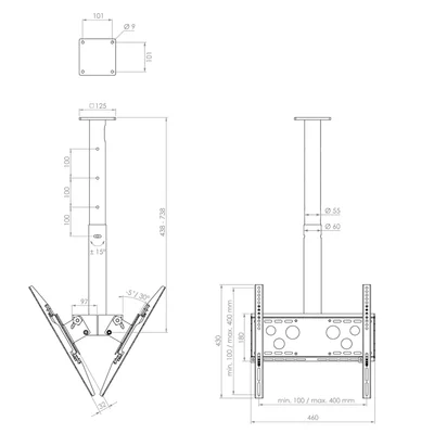 Стойка за два дисплея Hagor Duo S, за таван, от 32 до 50'', до 70 kg