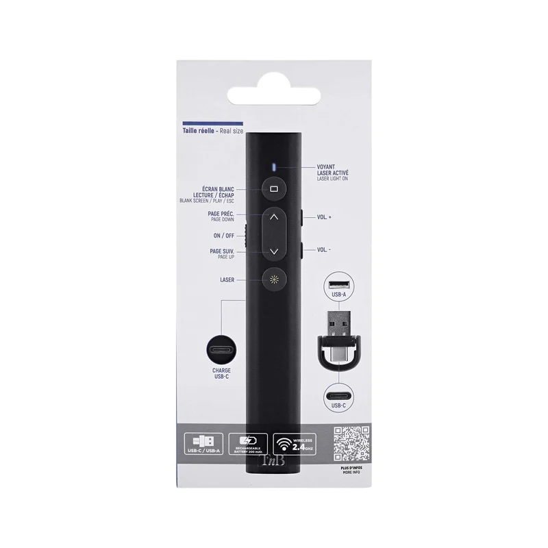 Показалка TNB Presenter, безжична, USB Type-A & USB Type-C, обхват 20 m
