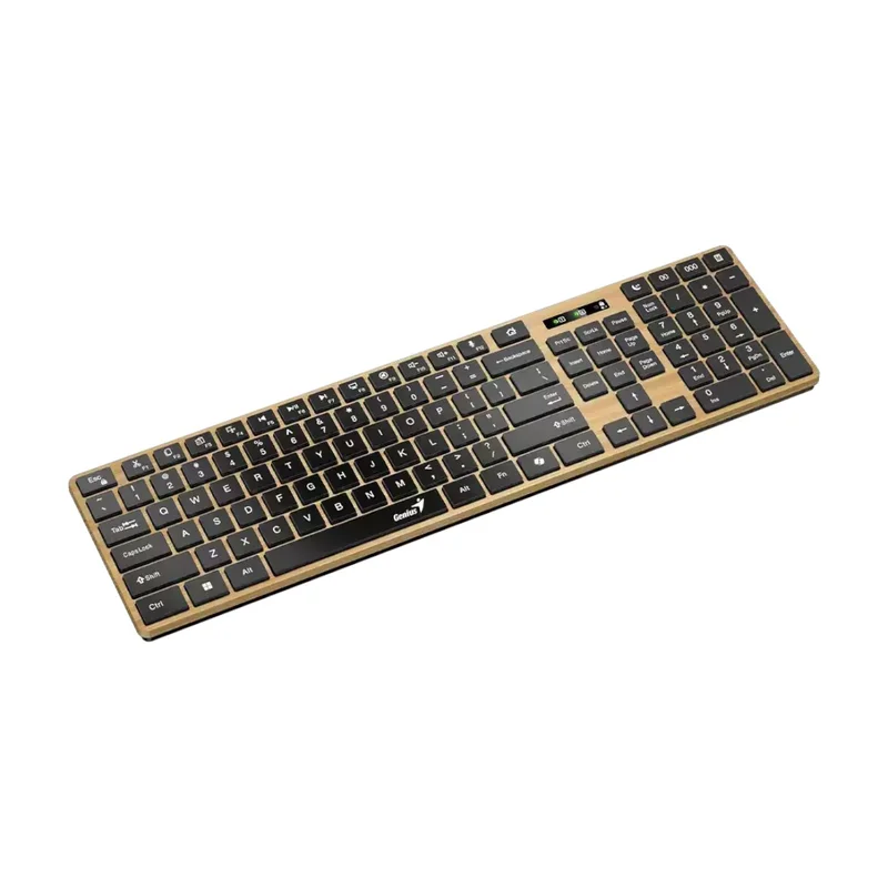 Клавиатура Genius Slimstar 7250BT, безжична, AI Copilot, Bluetooth/USB, 12 бързи бутона, AAA, дървесна