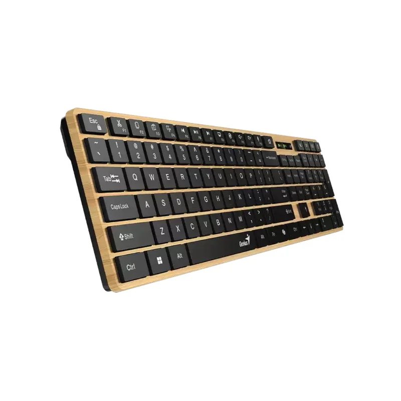 Клавиатура Genius Slimstar 7250BT, безжична, AI Copilot, Bluetooth/USB, 12 бързи бутона, AAA, дървесна
