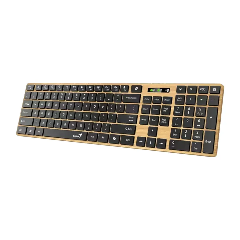 Клавиатура Genius Slimstar 7250BT, безжична, AI Copilot, Bluetooth/USB, 12 бързи бутона, AAA, дървесна
