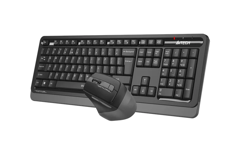 Комплект A4Tech - клавиатура и мишка Fstyler FGS1035Q, 2.4 GHz, Nano USB, 6 бутона на мишката, AAA, сиви