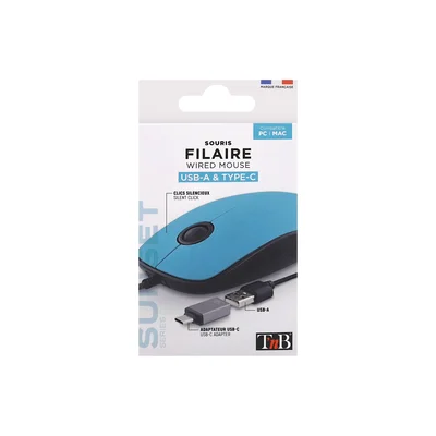Мишка TNB Sunset, с кабел, USB Type-A, с адаптер USB Type-C, 3 бутона, синя