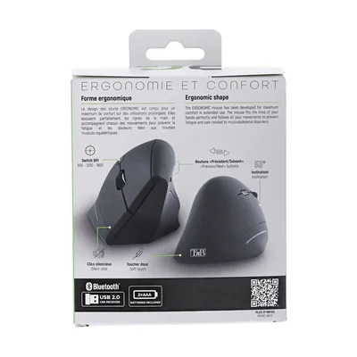 Мишка TNB Ergo Line, безжична, ергономична, вертикална, Bluetooth+USB Type-A, 1600 dpi, AAA