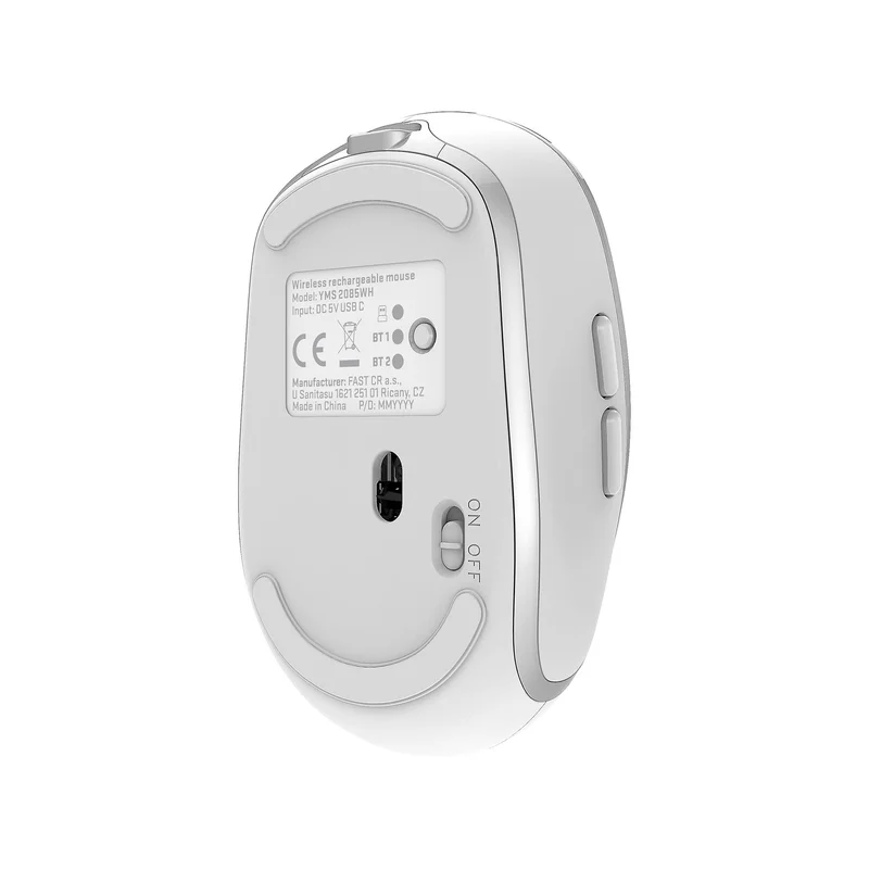 Мишка Yenkee YMS 2085WE, безжична, 2400 dpi, USB, 6 бутона, Li-Polymer, бяла