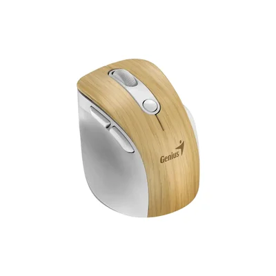Мишка Genius Ergo 9000S Pro, безжична, безшумна, 6 бутона, дървесна