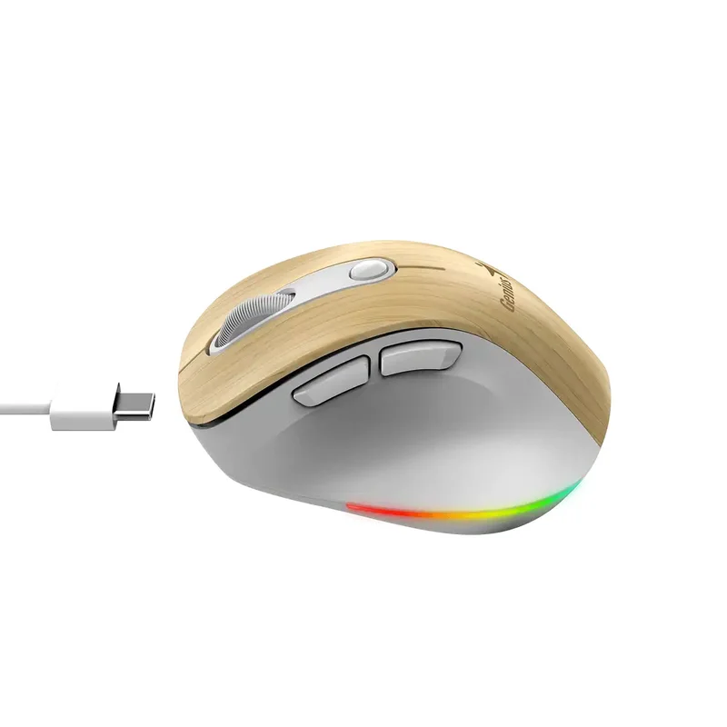 Мишка Genius Ergo 9000S Pro, безжична, безшумна, 6 бутона, дървесна