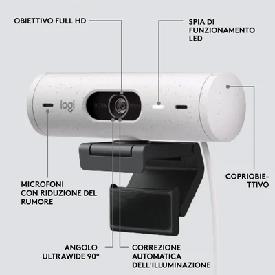 Уеб камера Logitech Brio 500, EMEA28, FullHD, бяла