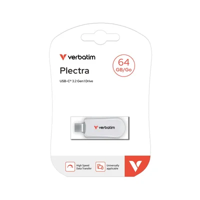 USB флаш памет Verbatim Plectra, 64 GB, USB Type-C 3.2, бяла
