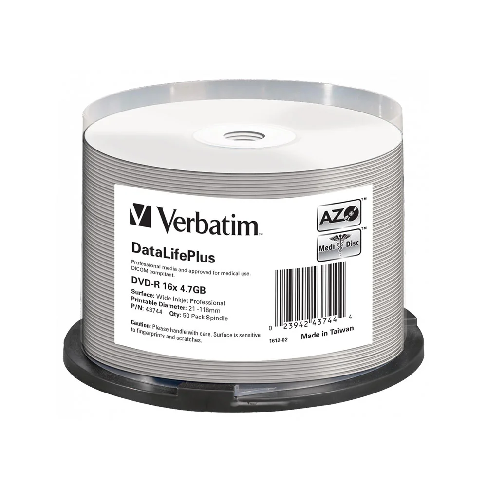 DVD-R Verbatim, 4.7 GB, 16x, AZO покритие, DL+ Medical, 50 броя в шпиндел