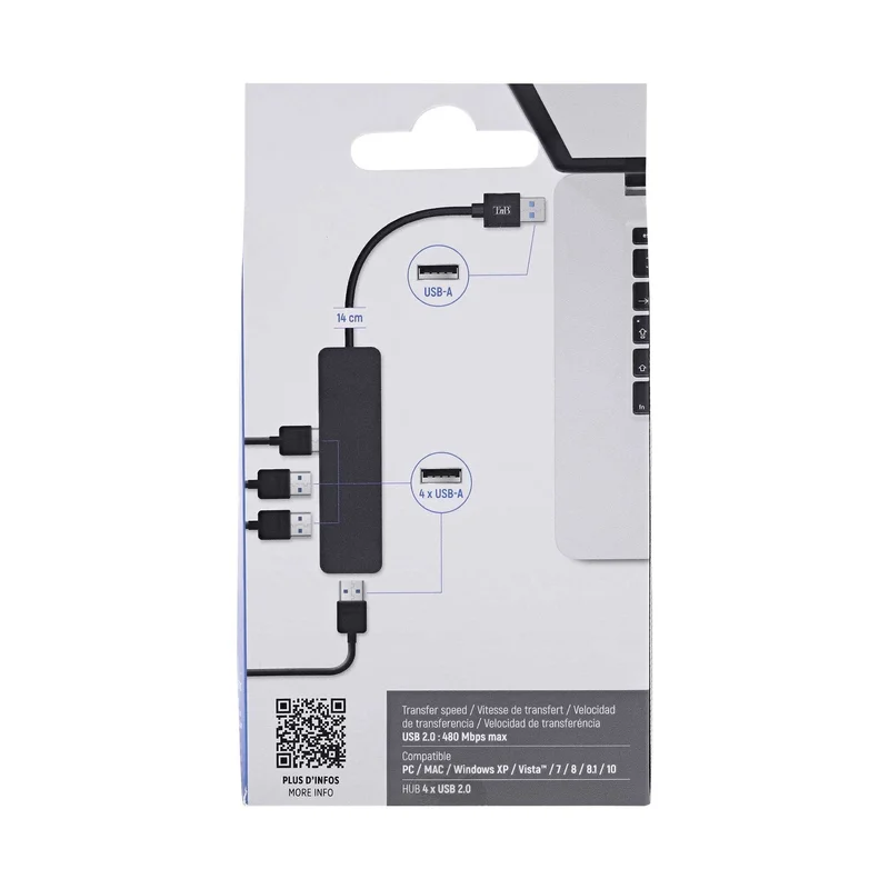 USB Хъб TNB First, 4 порта, USB 2.0, черен