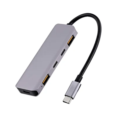 USB Хъб TNB, 5 в 1, USB Type-C, сив